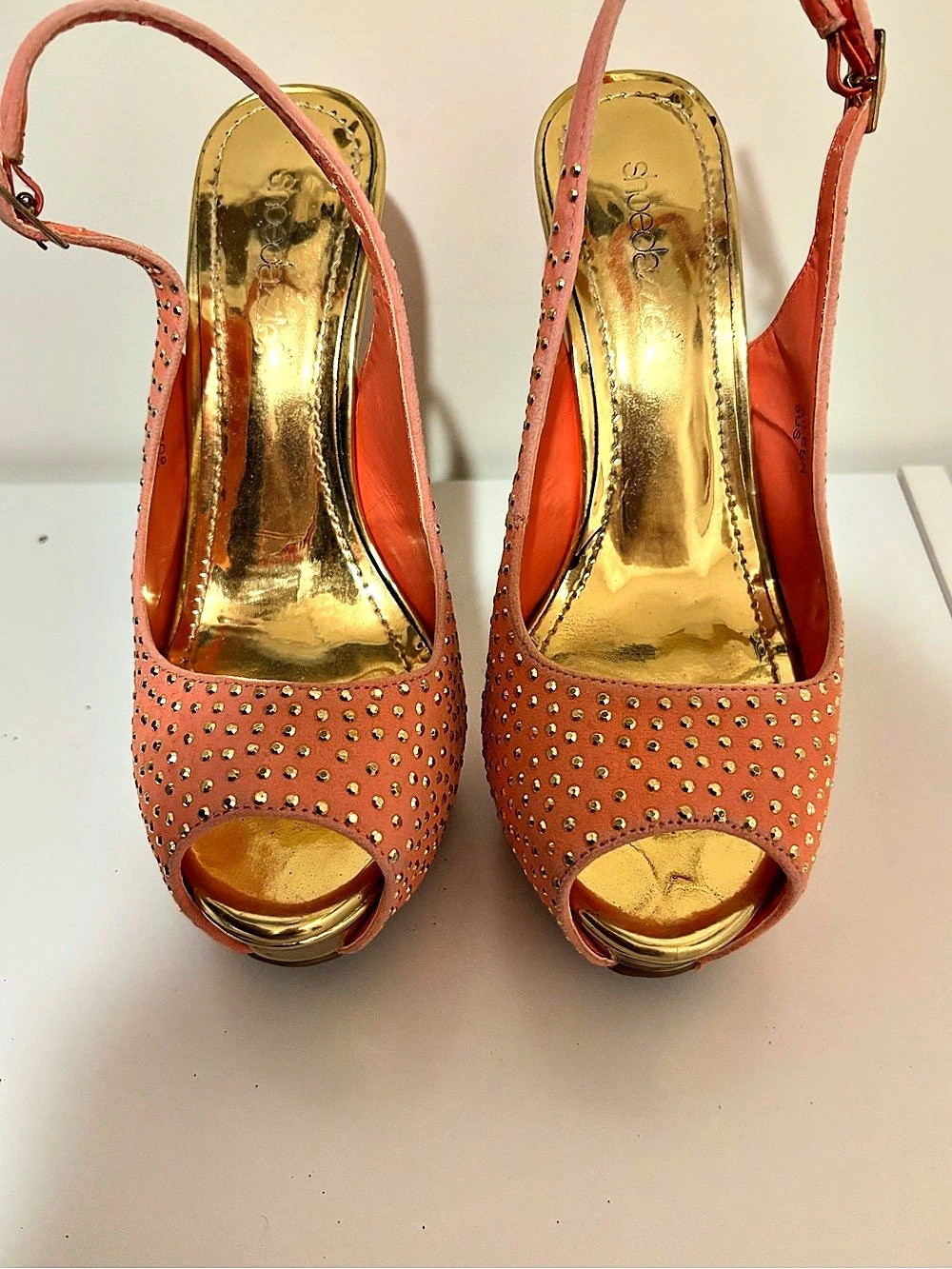 ShoeDazzle Aileen Studded Peep-Toe Heels Pink